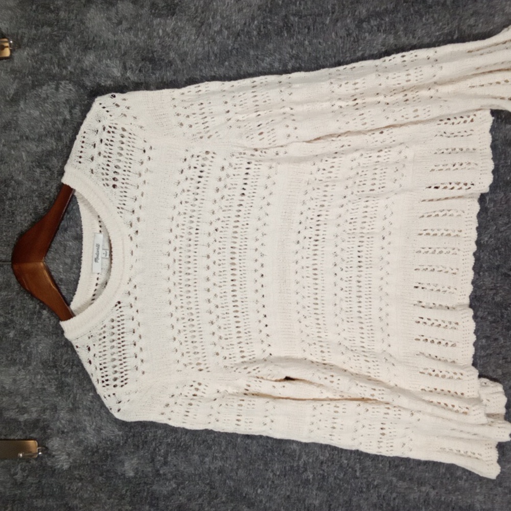 Madewell Scalloped Trim Sweater Croche Baloon Sleeves 2025 Womens Small - Picture 3 of 11